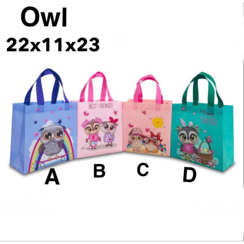 

(1 lusin ) TOTE BAG GOODIE BAG TAS ULANG TAHUN ANAK OWL Goodiebag tas souvenir ulang tahun anak tas karakter 22x11x23 Tas Souvenir Ulang Tahun Anak Goodiebag Motif Kartun Premium