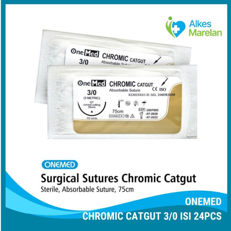 ONEMED - Chromic Catgut 3/0  / Benang Operasi Catgut Chromic Steril