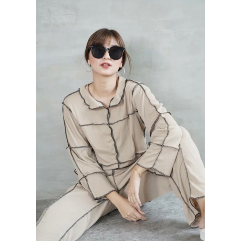 Premium Setelan Celana Knit Aziza Baju Viral Baju Kebalik - Oneset Kebalik Busui Friendly