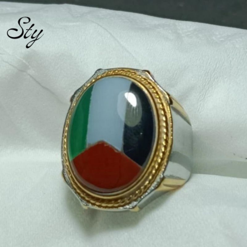 Cincin Batu Model Bendera Palestina Natural Stone