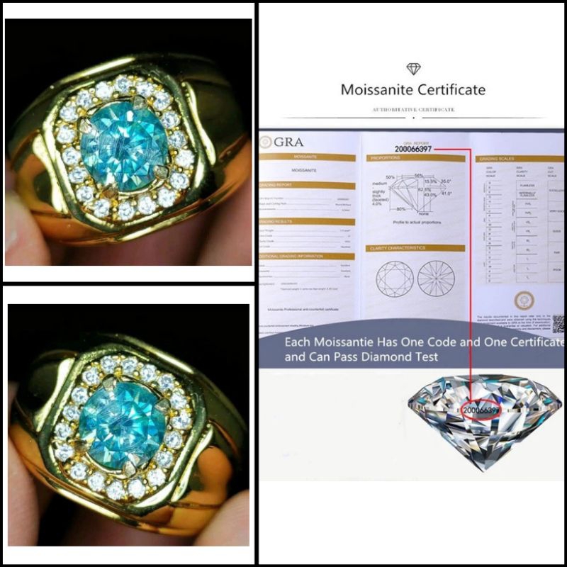 Cincin 2.0 ct Berlian Blue Moissanite GRA Mewah Elegan
