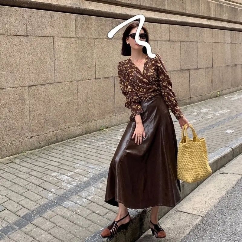 Rok Kulit Panjang Rok Maxi Wanita Model Rok Karyawan Staff Kantor Bahan Semi Kulit Rok A-line Rok Ro