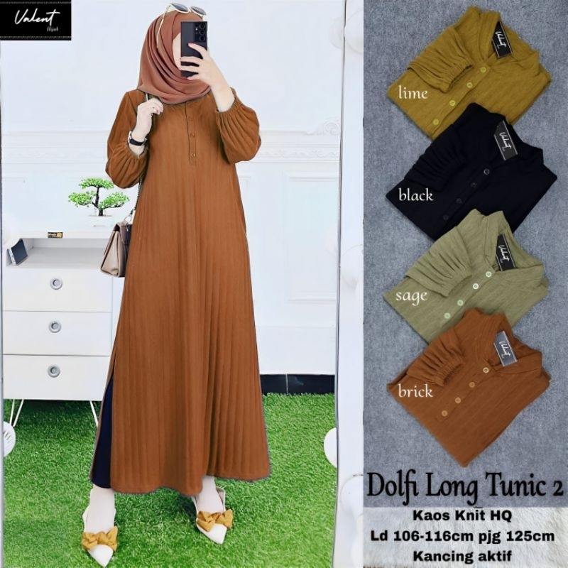 Dolfi long tunik original terlaris bestseller by Valent Galeri Alkahfi solo