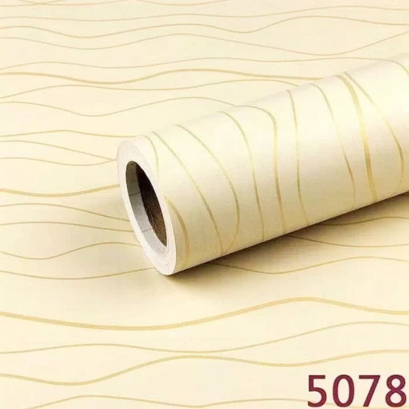 ( COD ) Wallpaper sticker Dinding krem Salur Gold Minimalis Elegan Ruang Tamu