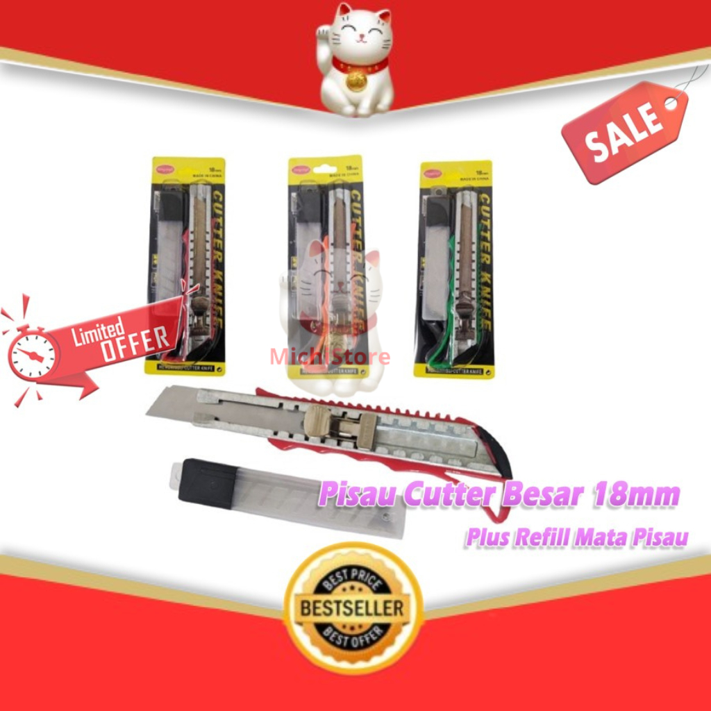 

MU - 0715 Pisau Cutter Besar 18mm Plus Refill Mata Pisau Tajam Awet