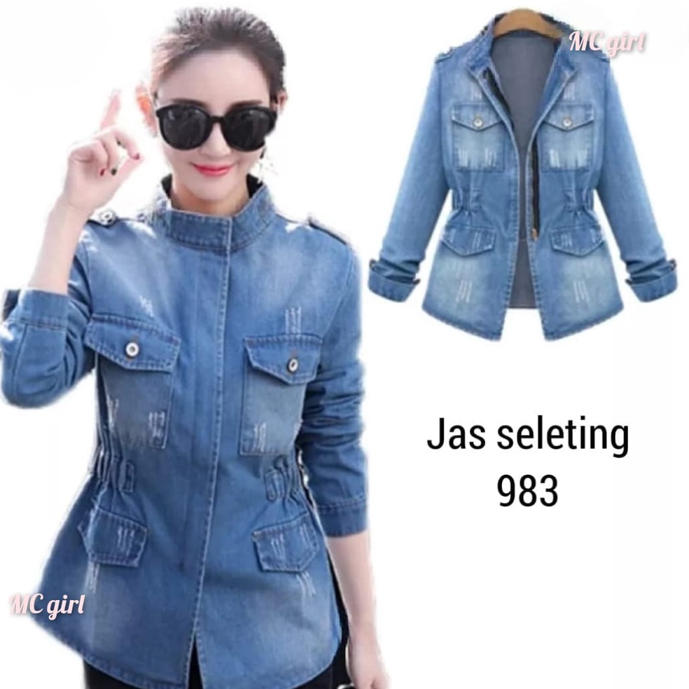 ART T17G MC girl  Jaket Jeans Seleting  Jacket Lepis Sleting  Jaket Denim Panjang Kerah Tinggi  Jas 