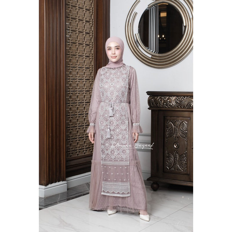 AYESHA DRESS MAUVE (DRESS TULLE EMBROIDERY) ELMIRA SAGEEF X HAMIDAH