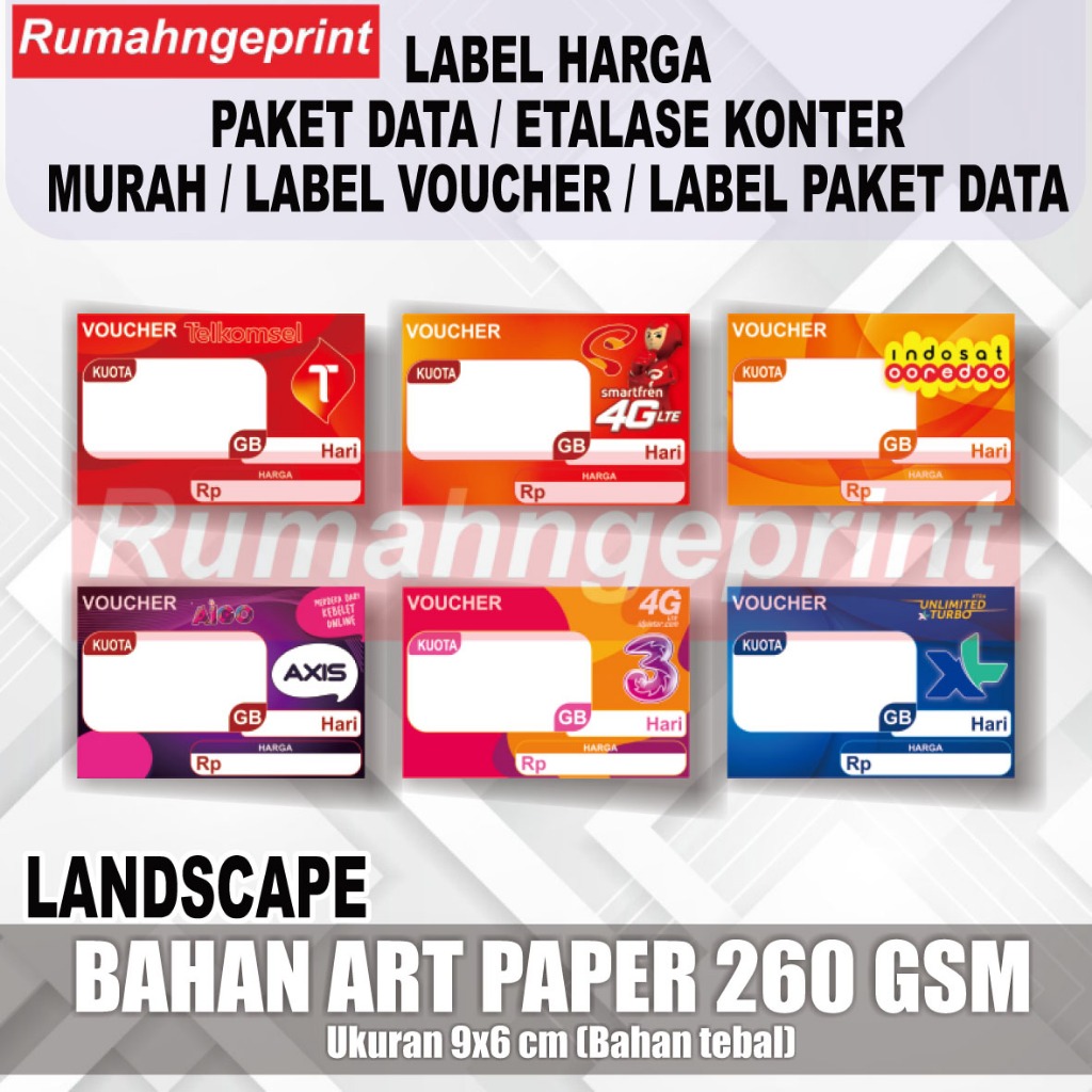 Cetak Label Harga Paket Data / Etalase Konter Murah / Label Voucher / Label Paket Data