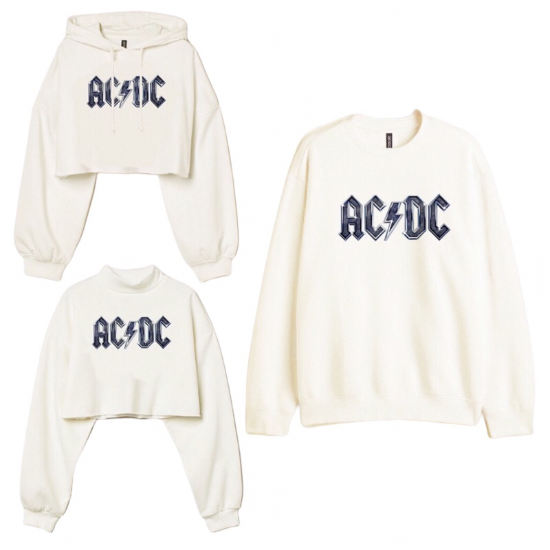 Sweatshirt Sweater Hoodie Crop HnM ACDC Broken White