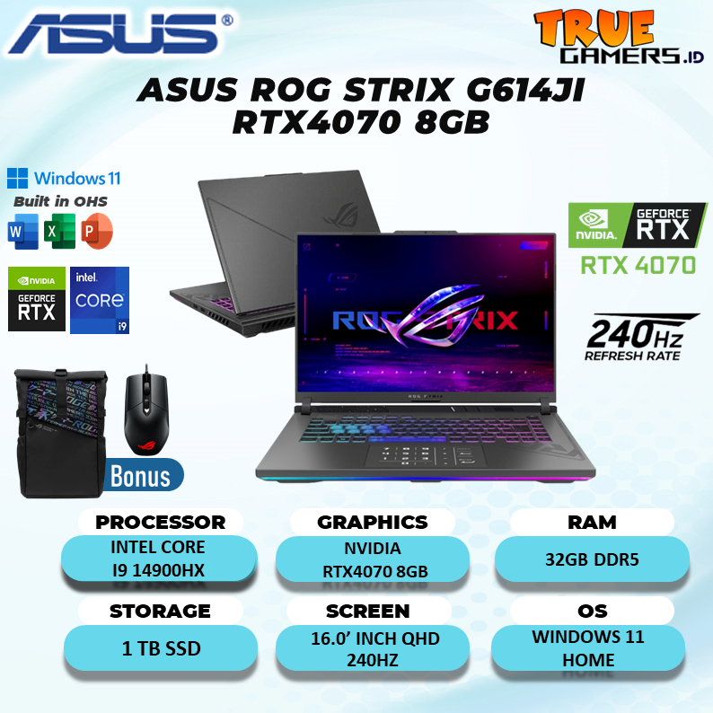 Laptop Asus ROG Strix G614JI RTX4070 8GB I9 14900HX 32GB 1TBSSD W11+OHS 16.QHD 240HZ