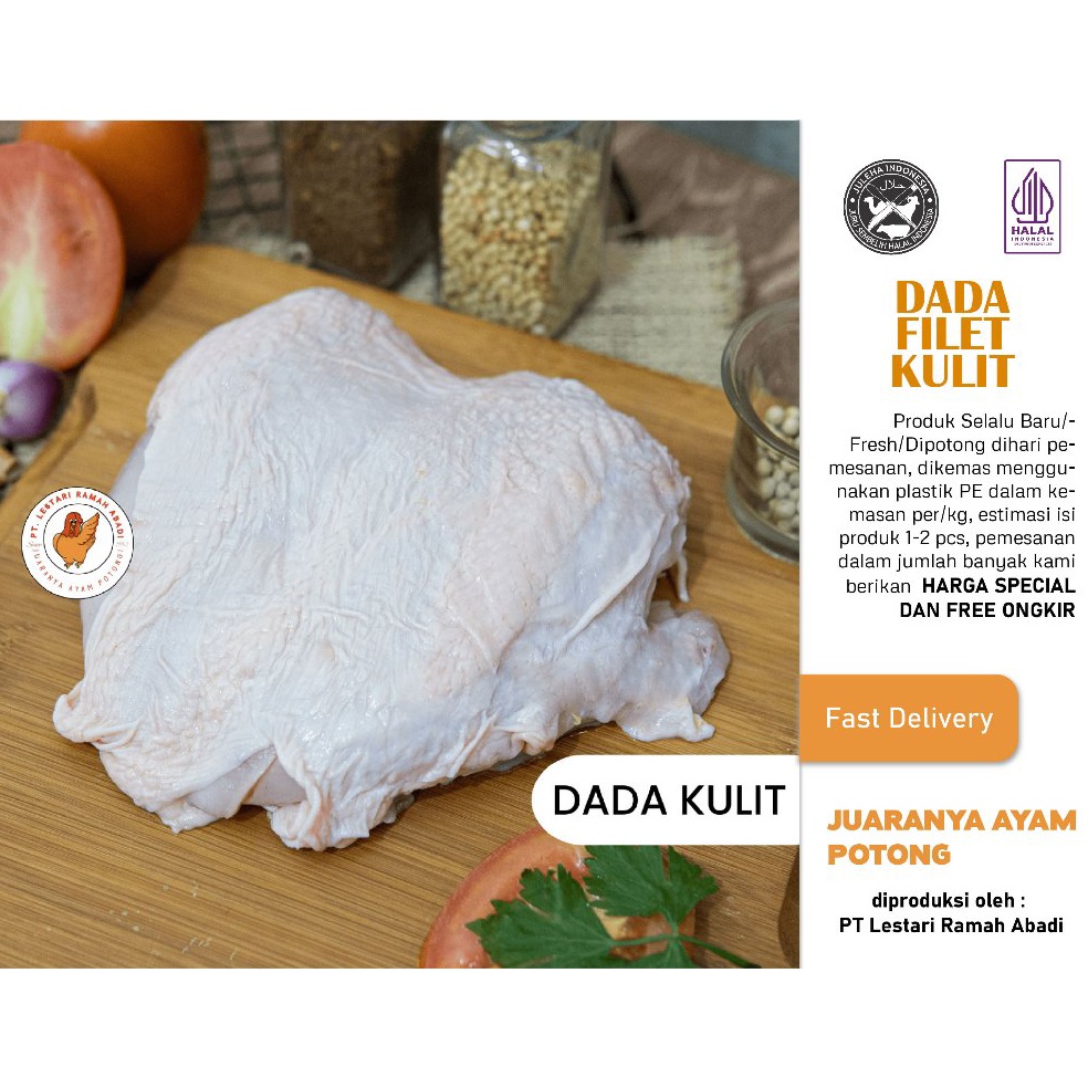 

QQS586 Terbaik Daging Ayam Dada Fillet Boneless Dengan Kulit 1kg
