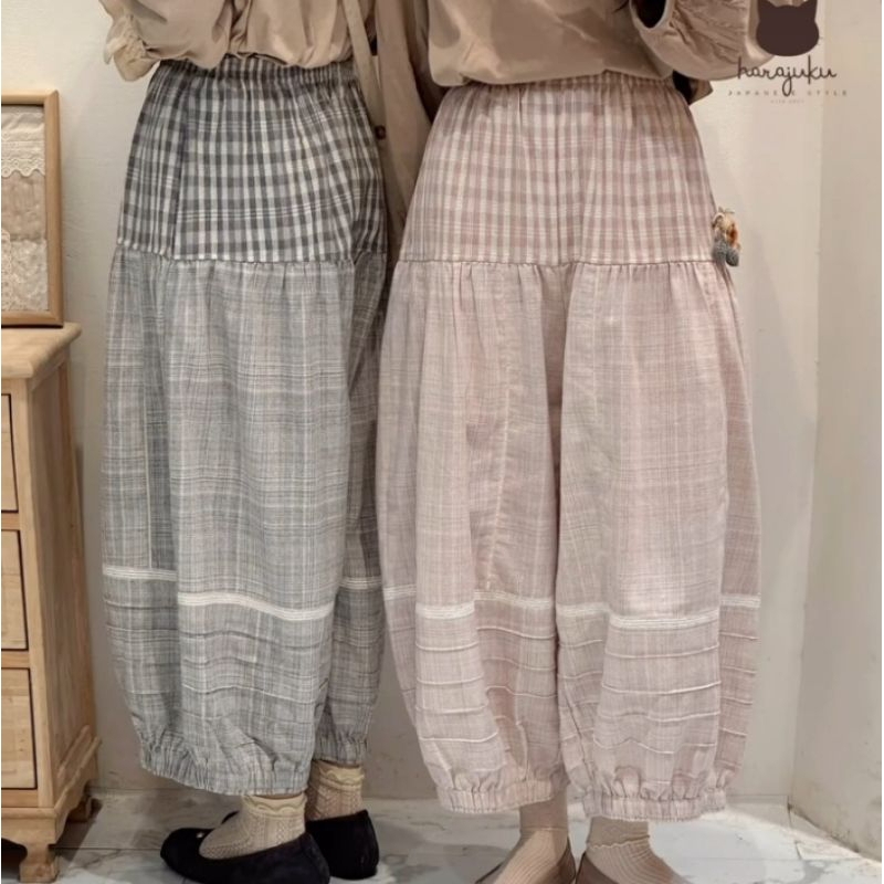 (Ada Diskon, Mohon Baca Deskripsi) Baru Celana Bangkok Linen Kotak Harajuku Muye Pants Warna Pink