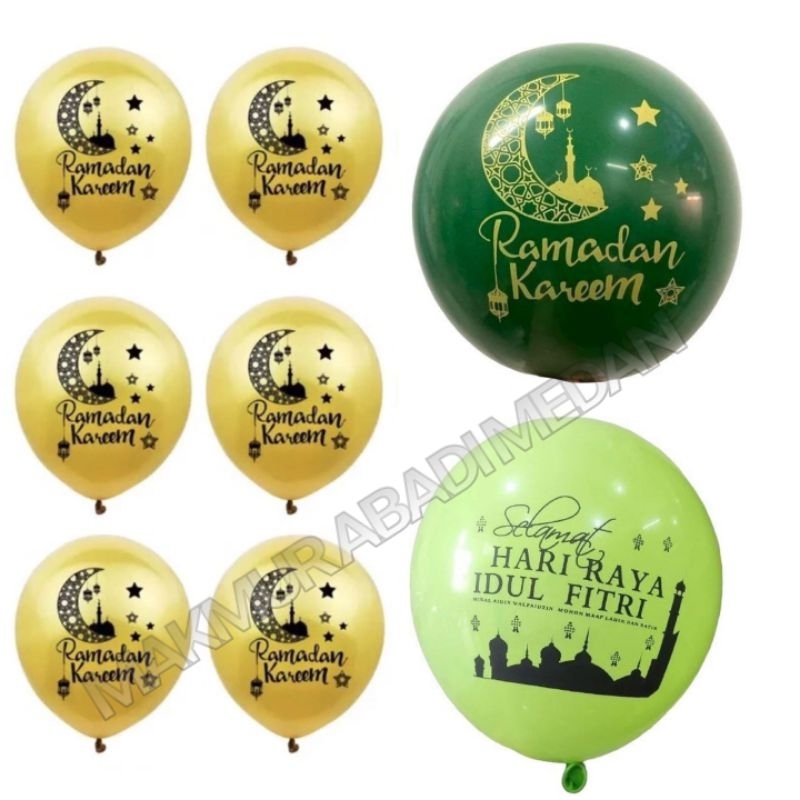 (1Pack:100Pcs) Balon Latex Ramadhan Kareem dan Balon Idul Fitri / Balon Latex Hiasan Lebaran Idul Fi