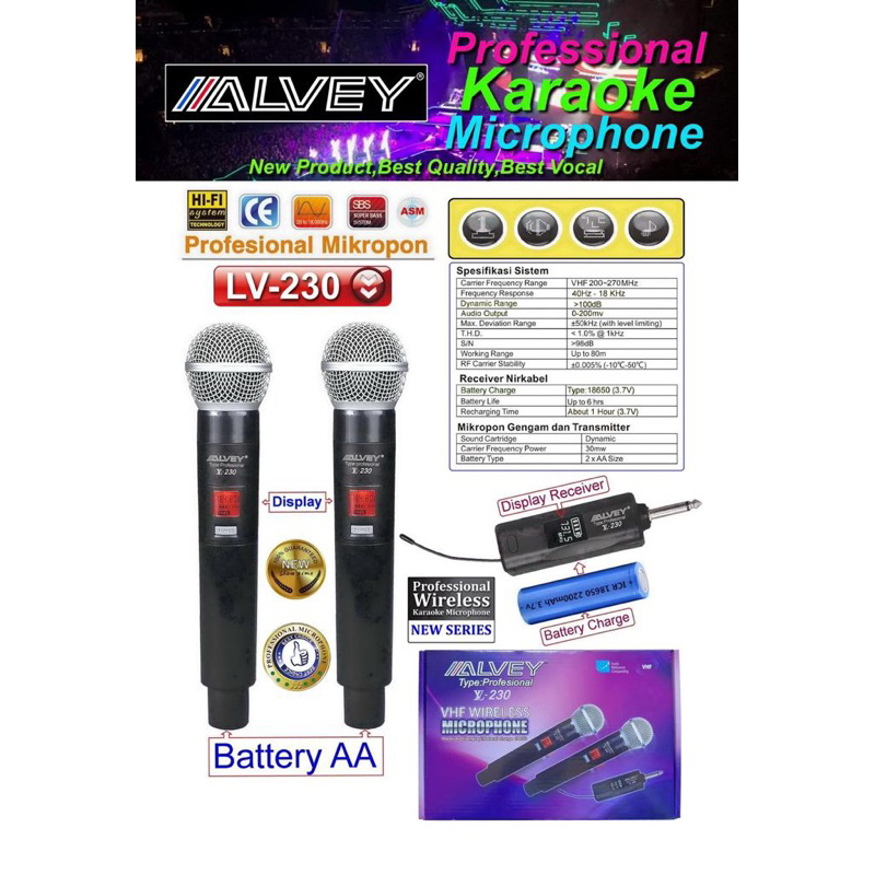 ALVEY LV-230 ALVEY MICROPHONE ALVEY MIKROFON WIRELESS 2 HANDLE MIK WIRELESS ALVEY MIK KARAOKE ALVEY 