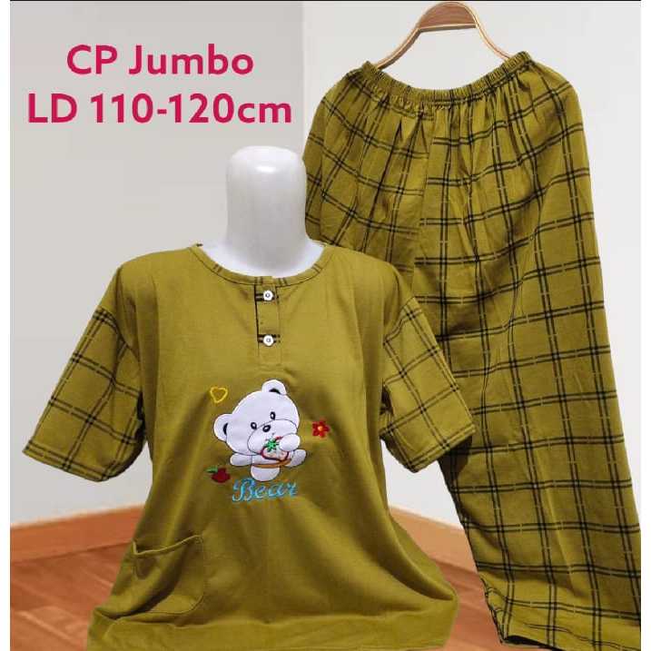 Termurah CP Baju Tidur Jumbo LD 110-120 Wanita Dewasa Bahan Kaos Celana Panjang Lengan Pendek /
