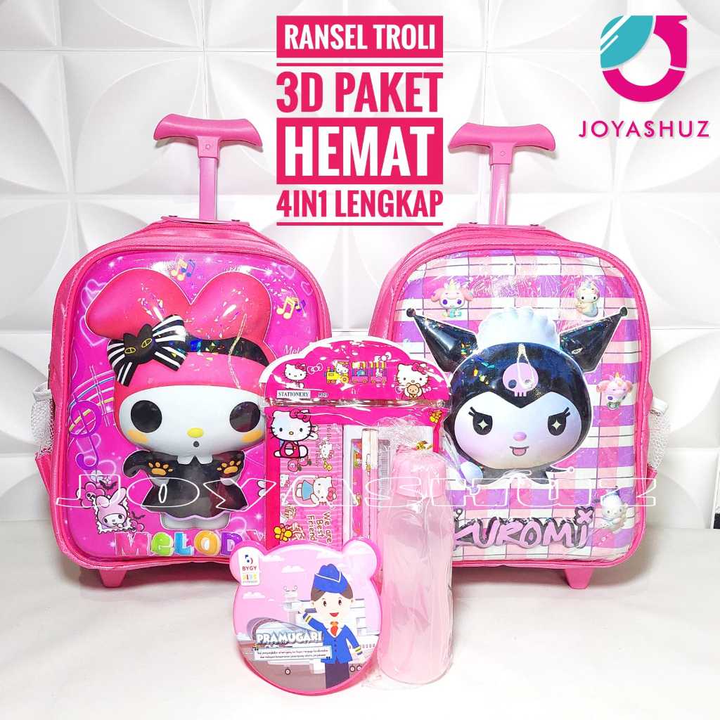 BEST SELLER TAS TROLI ANAK PEREMPUAN TK KUROMI - TAS DORONG ANAK TK 3 DIMENSI - TAS RODA KOPER ANAK