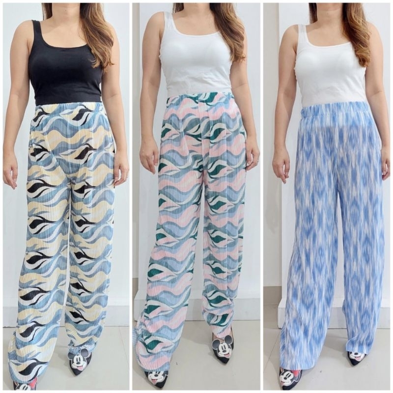 celana plisket import / celana kulot wanita motif