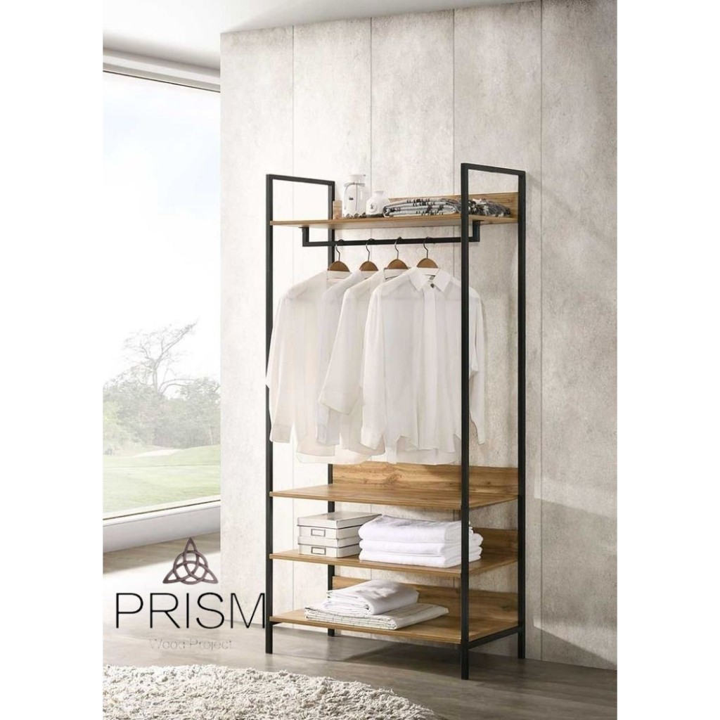 RB-01 Rak besi kayu gantungan baju buku minimalis industrial  dekorasi