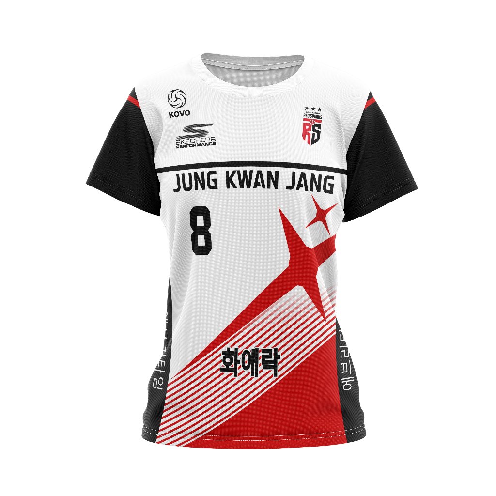 GAMEPLANE - Baju Wanita Kaos Jersey Volly Red Sparks Putih Olahraga Bola Voli Full Printing