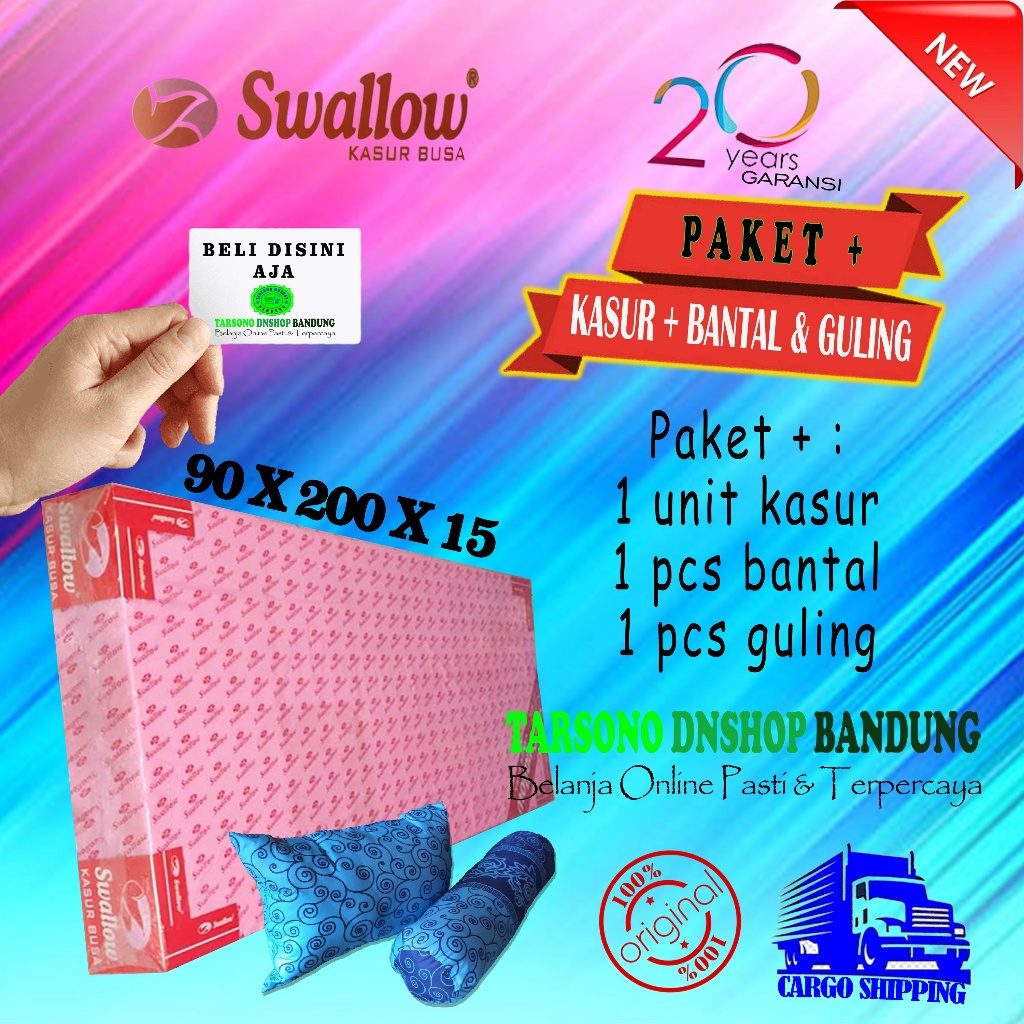 Kasur Busa Swallow Sepaket Bantal & Guling 90x200x15 Tarsono Dnshop Bandung