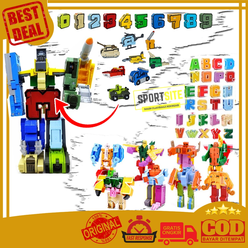 Mainan Huruf Angka Abjad Alphabet Robot Dinosaurus Transformer Edukasi Anak