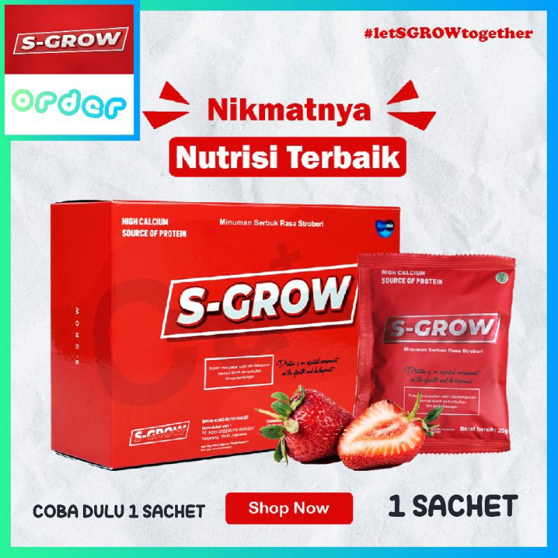 SGROW SUSU PB SUSU TINGGI KALSIUM RASA STRAWBERRY - 1 SACHET