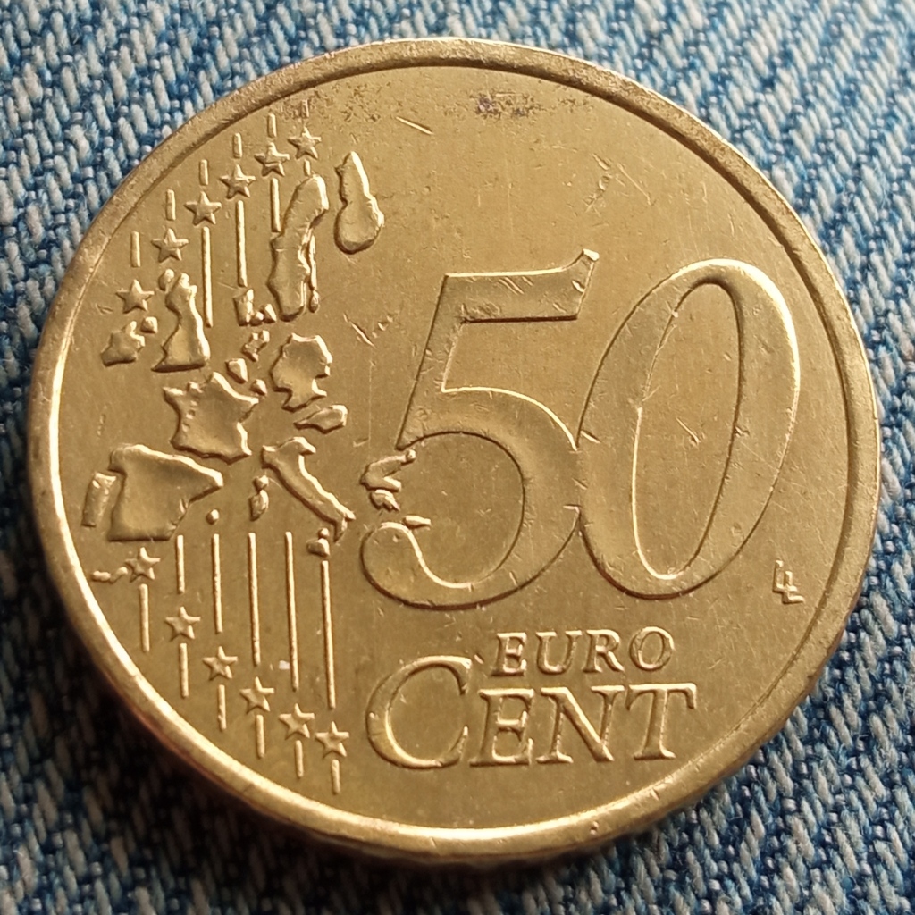 Koin Kuno Prancis 50 Euro Cents 1999-2006 1st map (tahun acak)