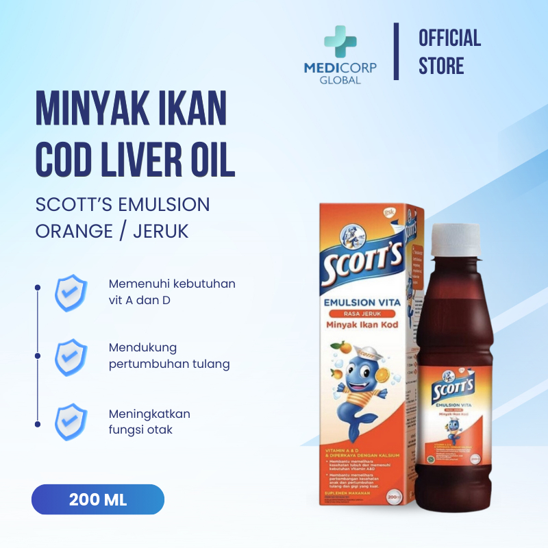[MEDICORP] Scotts / Scott / Scott's Emulsion Jeruk Vitamin Kecerdasan Otak 200 ml