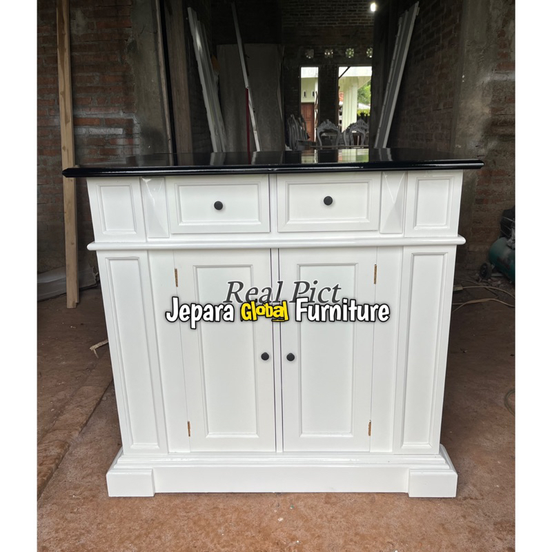REAL PICT  Meja Bar minimalis duco Laci white black - kitchen island - meja dapur duco - meja cabine