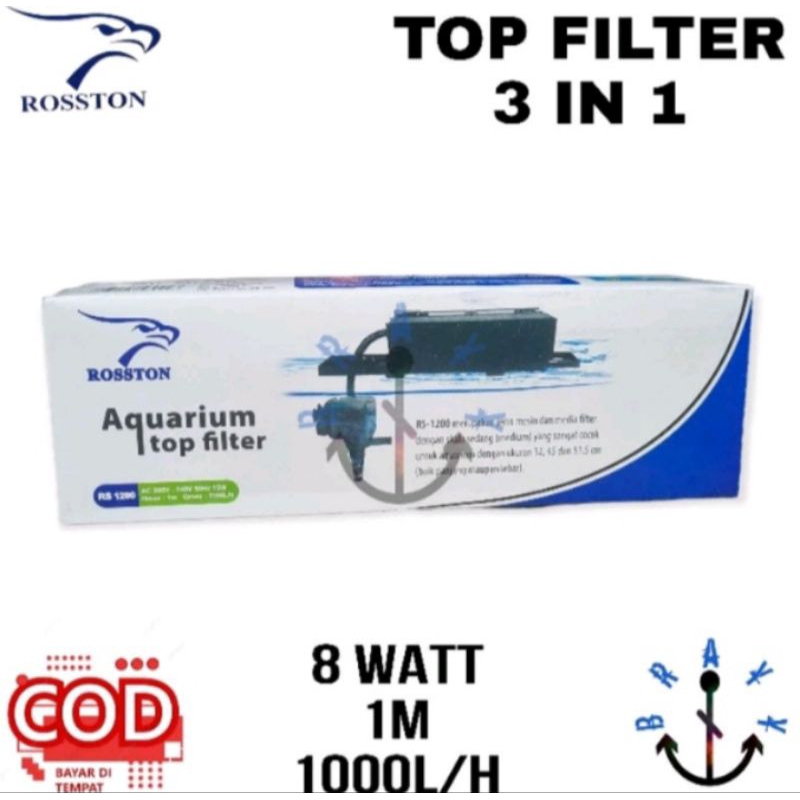 Mesin Pompa Aquarium Top Filter Box Komplit 3 in 1 Rosston 1200 Lengkap
