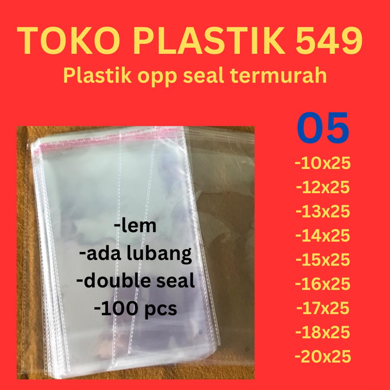 Plastik opp seal 10x25, 12x25, 13x25, 14x25, 16x25, 17x25, 18x25 tebal 22 mic 05 plastik lem plastik