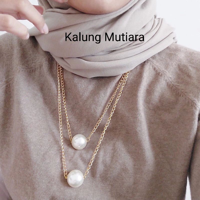 Kalung hijab 2 layer/kalung hijab mutiara/kalung hijab kekinian