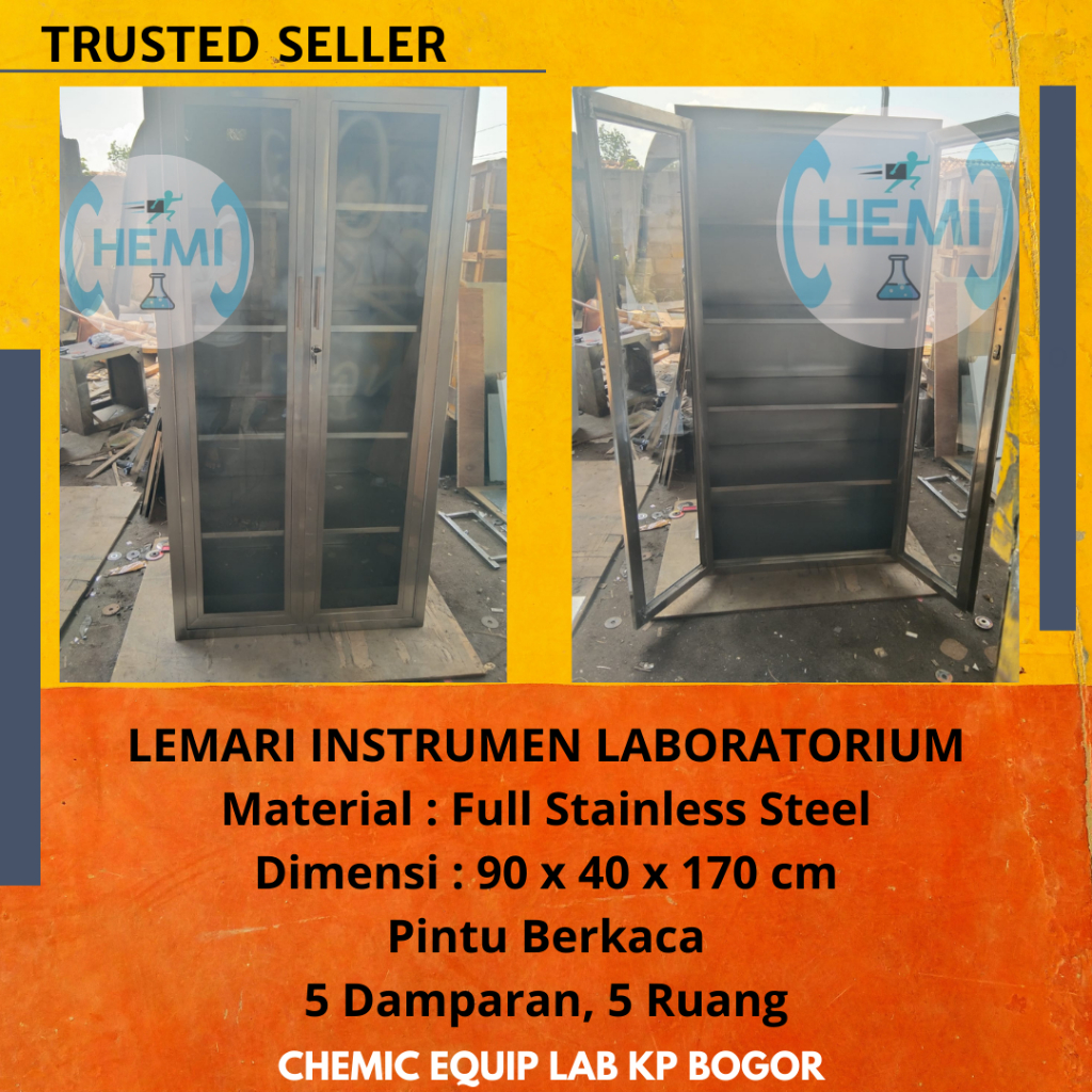 LEMARI INSTRUMEN LABORATORIUM/LEMARI PENYIMPANAN OBAT 2 PINTU FULL STAINLESS STEEL