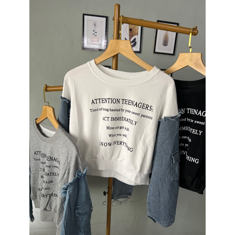 atasan crop kaos mix jeans import