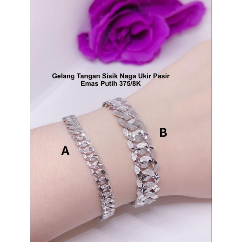 Gelang Tangan Model Sisik Naga Ukir Pasir Emas Putih Kadar 8K 375