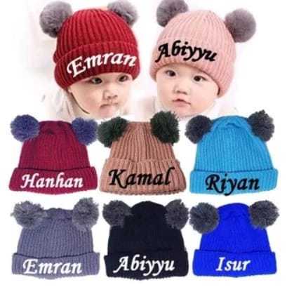 Kupluk Pompom Bayi  Kupluk Pompom Polos  Kupluk Pompom Anak  Bordir Nama Suka Suka