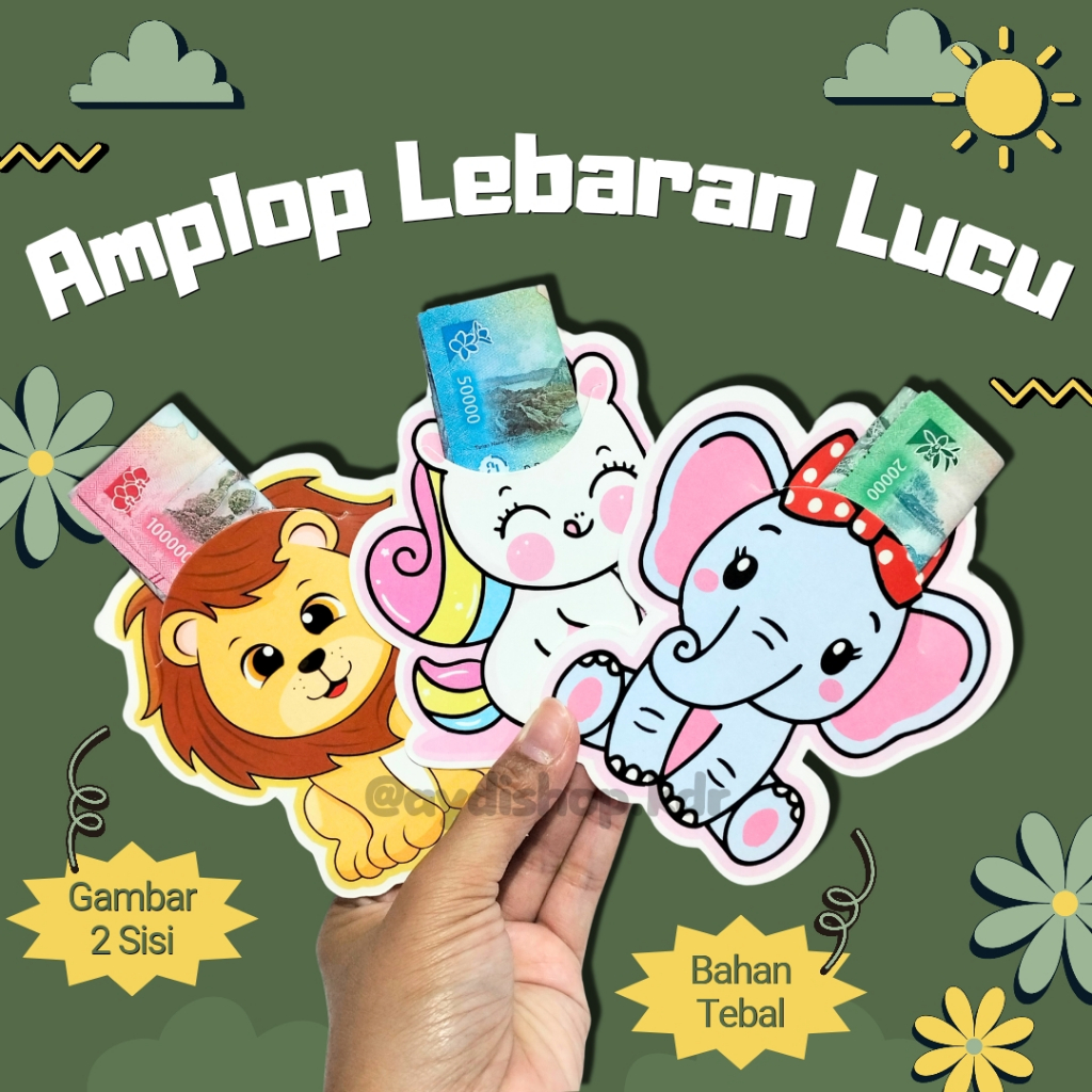 

AMPLOP LEBARAN KARAKTER LUCU CUTTING RAPI BAHAN TEBAL MOTIF ANGPAU HEWAN DINO TAYO SINGA GAJAH MUSLIM