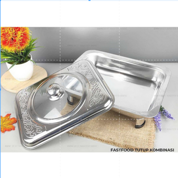[Satuan] [Tutup Kombinasi] Prasmanan Set Wadah Saji-Stainless Steel Bentuk Persegi