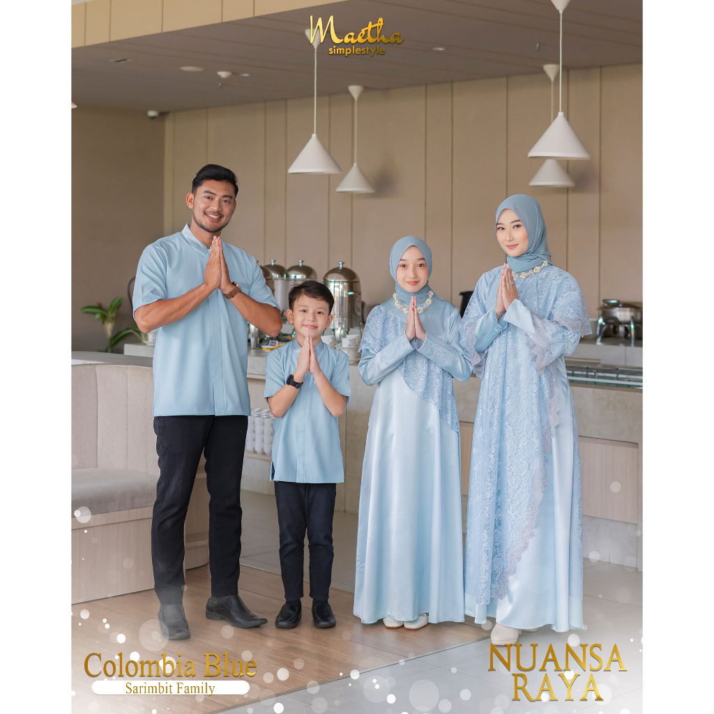 Maetha - Sarimbit Keluarga Lebaran / Gamis Koko Couple / Nuansa Raya Series Colombia Blue
