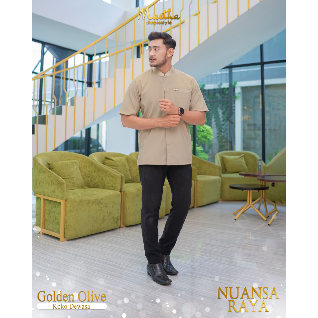 Maetha - Sarimbit Keluarga Lebaran / Gamis Koko Couple / Nuansa Raya Series Golden Olive-Koko Ayah