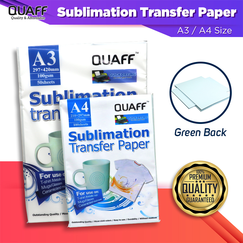 

Kertas Sublimasi QUAFF 100gsm - Kertas Sublimasi Cepat Kering Ukuran A4 |A3 (100lembar |50lembar )