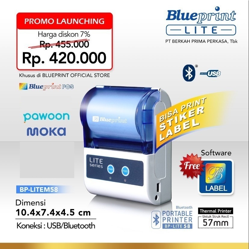 Printer Thermal Portbale Blueprint Lite58 / Lite-58 Bluetooth