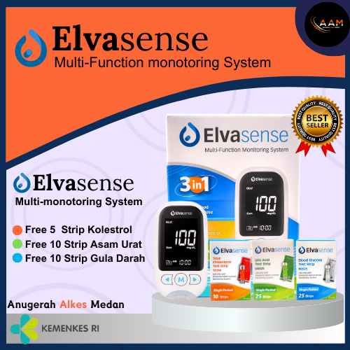 ALAT CEK 3IN1 GULA DARAH KOLESTROL ASAM URAT EMS10 ELVASENSE by KALBE ALKES MEDAN ALAT KESEHATAN MED