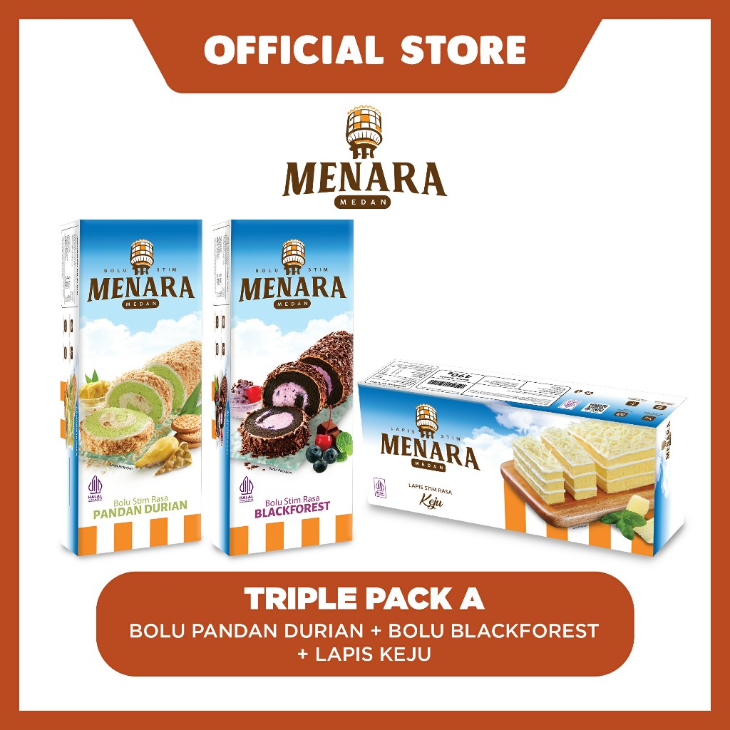 

Triple Pack A (Bolu Pandan Durian + Lapis Keju + Bolu Blackforest)