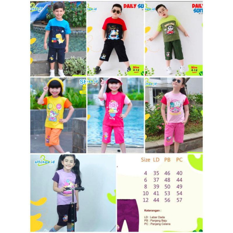 SETELAN ALLENZA setelan anak cewek setelan anak cowok kaos pendek celana pendek