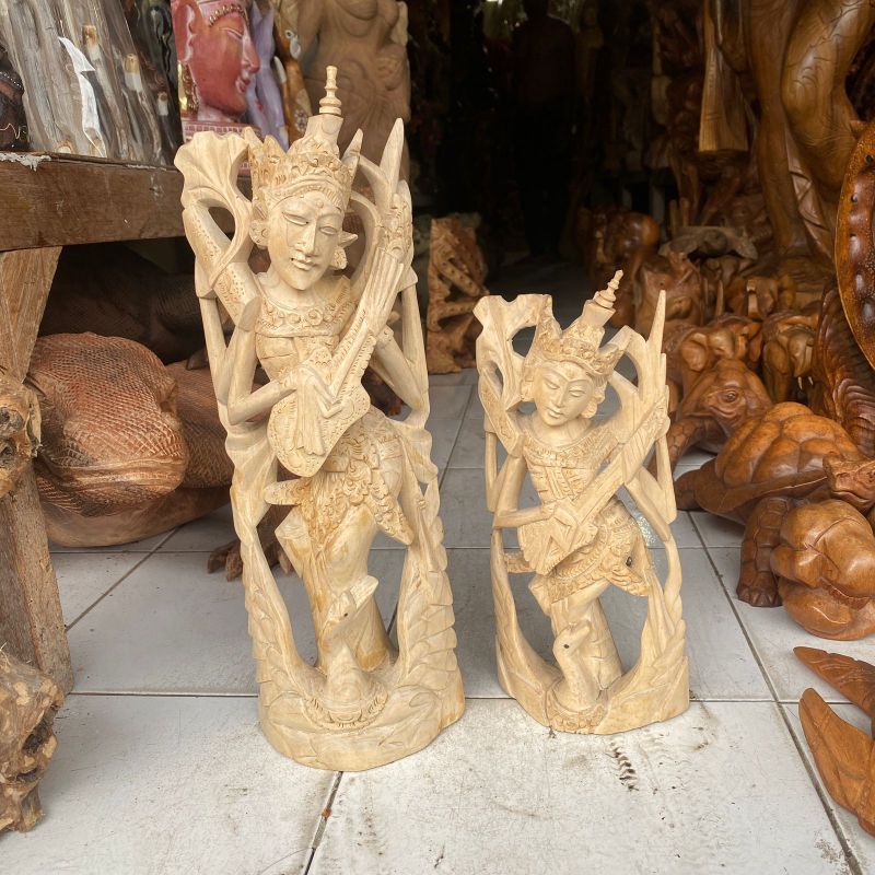 Patung Dewi Saraswati 30 cm - Patung Dewi Saraswati Kayu - Patung Saraswati - Patung Kayu - Patung K