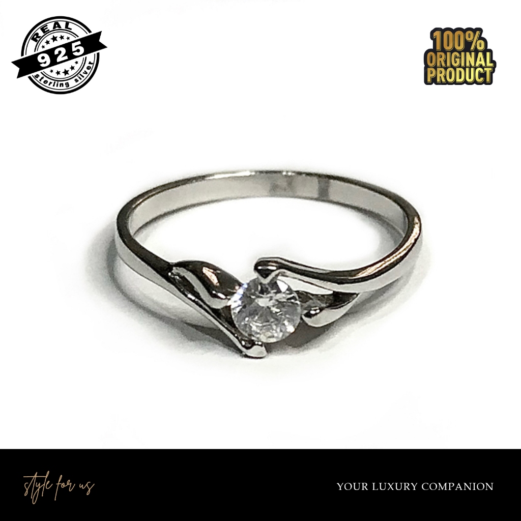 Centre Diamond Ring - Cincin Perak Silver 925 ASLI Lapis Emas Putih kode A11 - Style for Us Jewelry 
