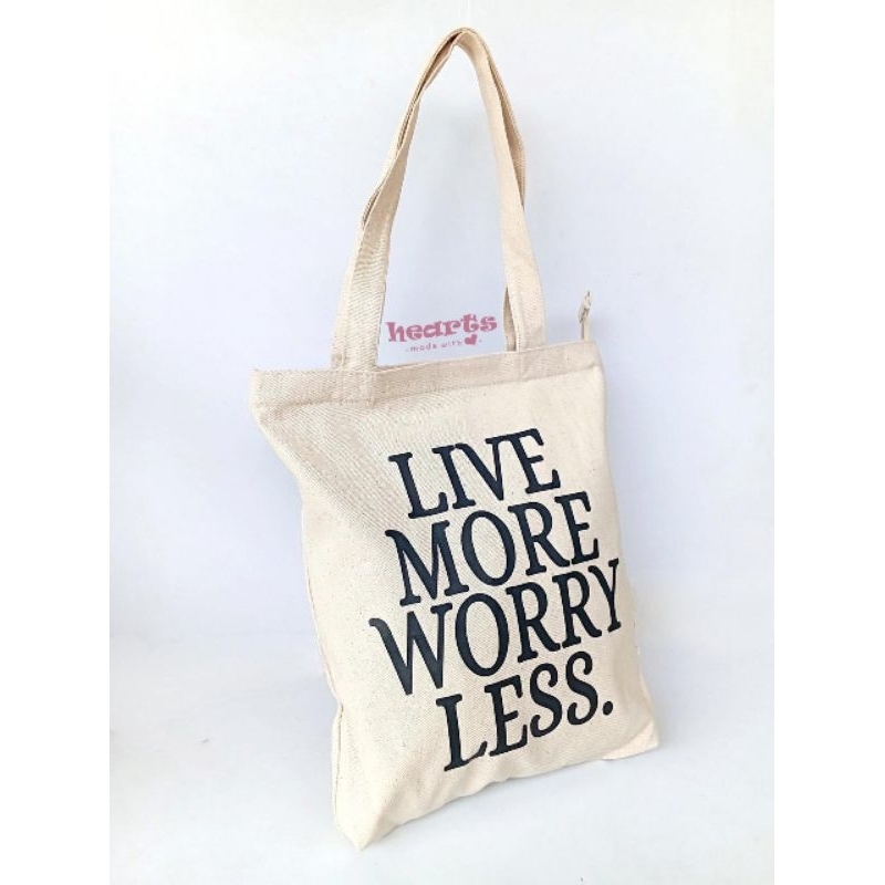 Tas Totebag Resleting Kanvas Aesthetic CustomPutih Wanita
