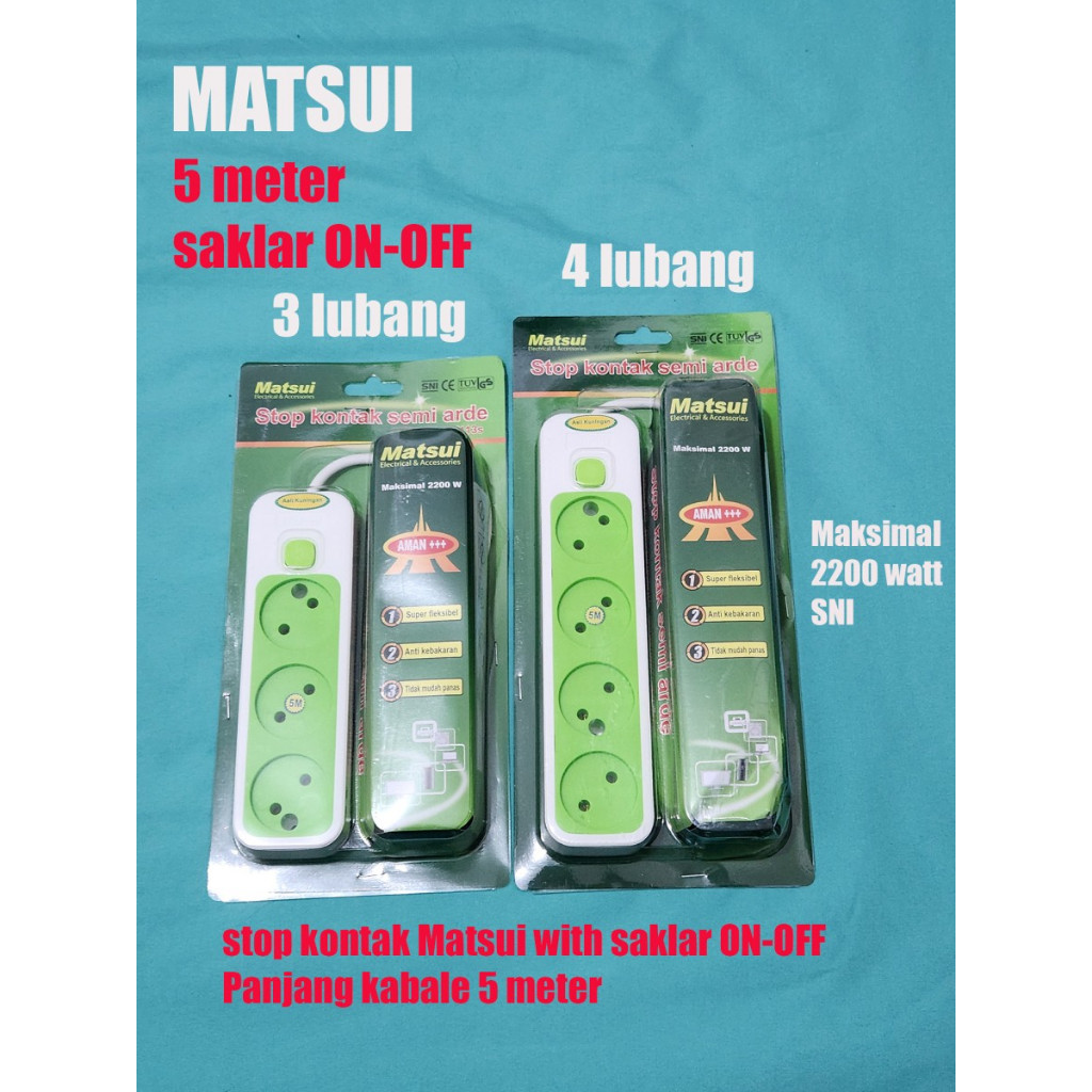 matsui stopkontak 5 meter 3 lubang 4 lubang saklar on-off mt113 mt114