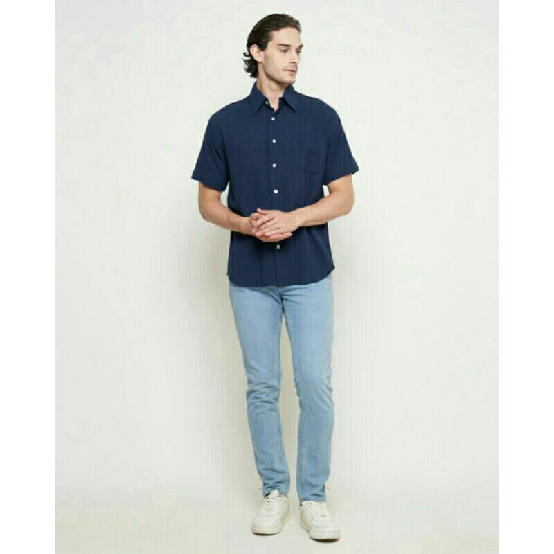 Kemeja Pendek Linen Navy Lucido by FTL